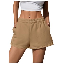 SOLY HUX Women's Sweat Shorts Casual Summer Elastic High Waist Running Lounge Shorts with Pockets Pure Khaki Small