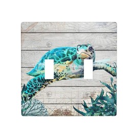 Sea Turtle Double Light Switch Cover Plate 2 Gang Toggle Switch Plate Beach Theme Decorative Wall Plate Accessories, Standard Size, 4.5 x 4.5 Inch
