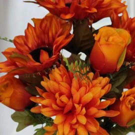 Unbranded 16" Orange Artificial Mixed Mum, Sunflower & Rose Floral Bush