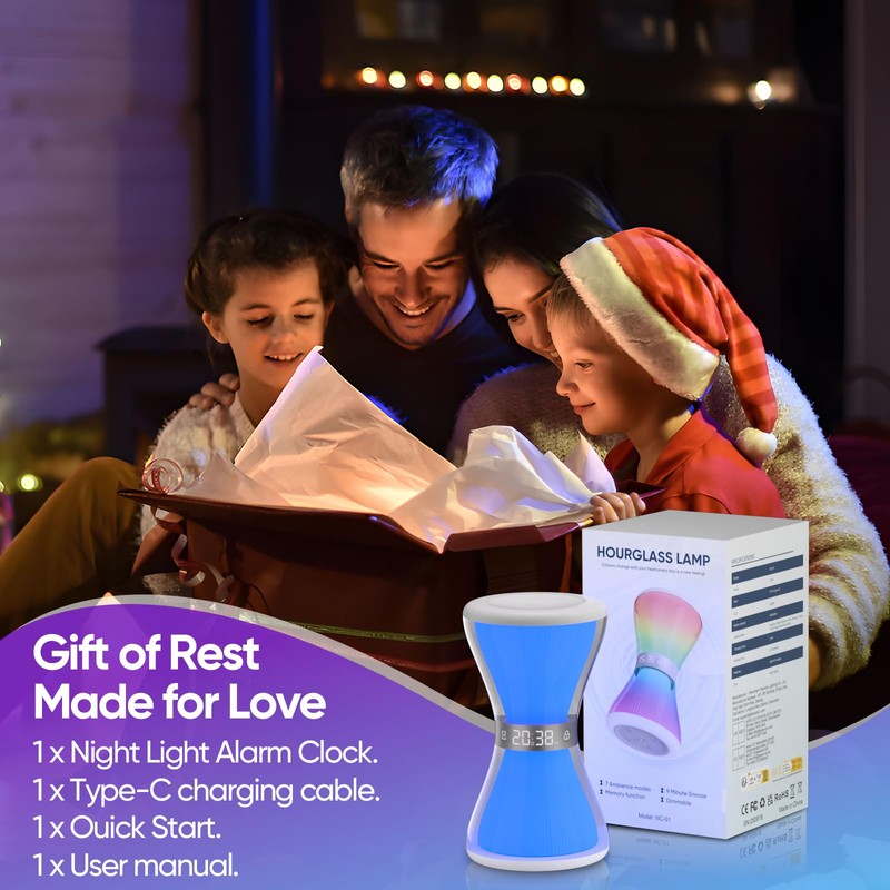 RGB Night Light Alarm Clock, Digital Alarm Clock with Hourglass