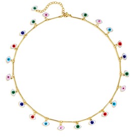 Fettero Cute Choker Necklace for Women Colorful Daisy Flower Choker Cute Chain Choker Necklace Delicate Fashion Gold Dainty Simple Necklace for Women Jewelry Gifts -Evil Eye