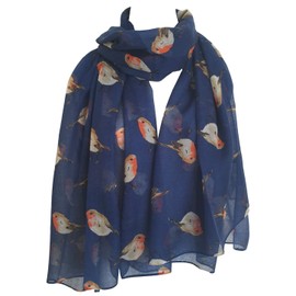 Robin Bird Scarf Watercolour Printed Robbins, Large Wrap, Cover Up, Scarves, Ladies Womens Gift, Glam-London Fashion Shawl (Blue)