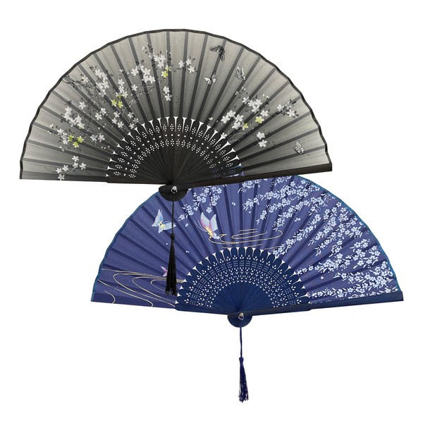 Quacc 2 PCS Handheld Fans for Women, Asian-Like Silk Lovely