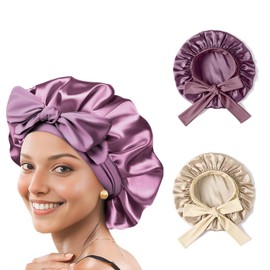 Neuytiky 2 Stück Doppelseidige Weiche Nachtmütze,Locken Satin Bonnet Seide,Seide Verstellbare Satin Haarhaube,Schlafhaube Haare Schützen,Silk Bonnet Weiche und Bequeme,Schlafhaube