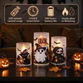 Homemory Halloween LED Pillar Candles, Realistic Flickering Set of 3