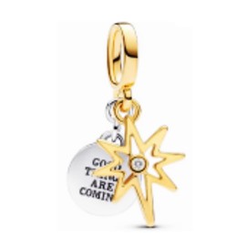 NUNUYAYA Charms Beads 925 Sterling Silver Gold Star Double Dangle Pendant with 5A Cubic fits for Charms Bracelets for Woman Mother's Day Christmas Birthday Gift