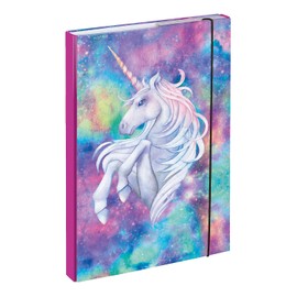 Baagl Notebook Box for School Bag A4 - Collection Folder for Children with Elastic Band and Inner Flaps - Folder Folder with Elastic Band for Girls (Unicorn)
