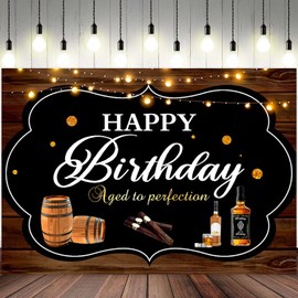 ASDCXZ 7x5ft Happy Birthday Backdrop Aged to Perfection Photography Background Beer Barrel Vintage Wood Plank Glitter Gold Dots Men Birthdays Party Banner Decorations Boy Portrait Photo Booth Prop
