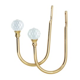 PHOEWON 2 Pack Curtain Holdbacks Acrylic Crystal Ball Curtain Tie Backs U Shaped Metal Curtain Holdbacks Wall Mounted Curtain Hook backs (Small, Gold)