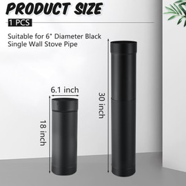 Yaocom 1 Pcs 6" Single Wall Stove Pipe 16" to 30" Telescoping Pipe Burning Chimney Wood Connector to Vent Smoke or Exhaust, Black