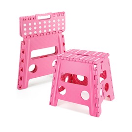 Dyforce Non-Slip Folding Step Stool - 13 inch Height Heavy Duty Foldable Stool for Adults Kids, Plastic Step Stool Camping Stepping Stool - Pink