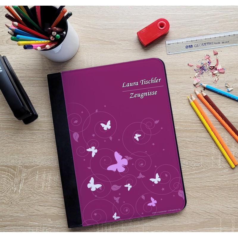 CreaDesign, Children's Certificate Folder with Name, Certificate Folder Butterfly Blackberry