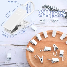 30 Pack Small Heavy-Duty Hook Clip Set Metal Curtain Hangers Clips for Clip Photo Home Decoration Art Craft Display - Black (White)