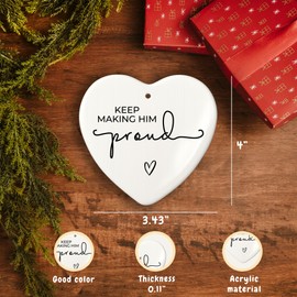 Keep Making Him Proud Memorial Ornament – Heartfelt Remembrance Gift for Loss of Dad, Grandfather or Loved One – Bereavement Keepsake – Christmas Heart Ornament with Gift Box, Memorial