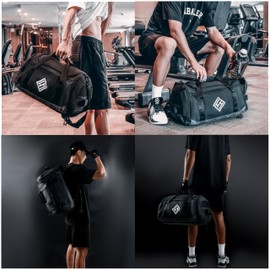 Gym Bag for Men & Women - Duffle Bag for Travel with Shoe Compartment & Wet Pocket, 46L Carry On Weekender Overnight Bag, Water Resistant Sports Backpack - Black