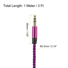MECCANIXITY 2 Pack Aux Cable 3.5mm Male to Male Nylon Braided 3Ft 3 Pole Hi-Fi Stereo Sound Auxiliary Cord Rose Red for Earphones, Smart Phones, Home/Car Stereos, Speakers, Computers