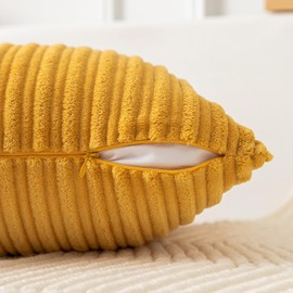 Kevin Textile Set of 2 Decor Supersoft Pillow Covers Striped Velvet Corduroy Decorative Throw Toss Cushion Cover for Sofa, Orange Yellow, (45x45 cm, 18inch)