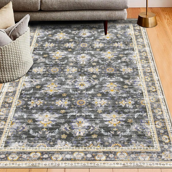 Ileading Vintage Boho Floral Small Area Rug,Machine Washable Low-Pile Entrance