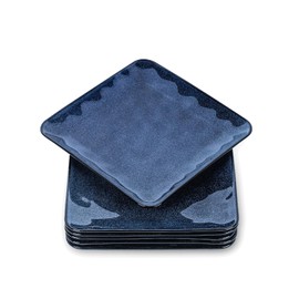 vicrays Ceramic Square Plates Set of 6 - Porcelain 8 inch Dinner Plates for Salad Dessert Appetizer Bread - Microwave Oven and Dishwasher Safe - Blue