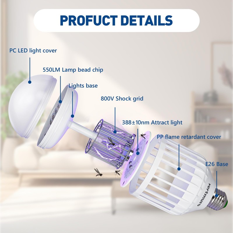 vertmuro Bug Zapper Light Bulb, 2-in-1 Indoor Electric Mosquito Killer