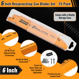 25 Pack 6 inch 14/18 TPI Bi-Metal Reciprocating Saw Blades, Ideal for Metal and Wood Cutting, Compatible with Milwaukee and Diablo