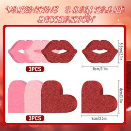 YiYa 6 Pcs Wooden Love Hearts Home Decorations Valentine Wood Tabletop Decor Love Ornaments Wooden Sign Pink, Light Pink Red House Decoration Gift for Home Shelf Kitchen Dining Party Decor