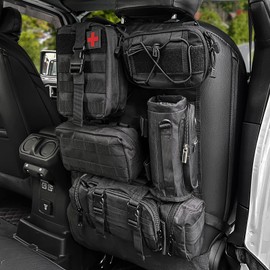 Tactical Car Seat Back Organizer Bag for Truck -with 5 Detachable Molle Pouch- 3 Different Size Admin Organizer(with Multi-Pocket) &1 Water Bottle Bag &1 Medical Kit(for All Vehicle)