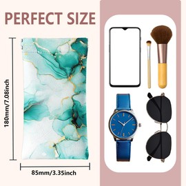 GLOBLELAND Green Marble Texture Soft Glasses Case Squeeze Top Eyeglass Case Travel PU Leather Sunglass Case Portable Sunglasses Pouch for Women Men