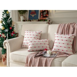 Caflife Boho Christmas Throw Pillow Covers 12x20 inches Beige and Red, Set of 2 Modern Farmhouse Holiday Decorative Pillow Covers for Couch Sofa Bed, Living Room