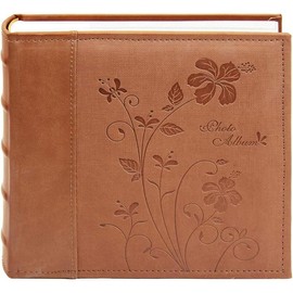 Art Photo Album, Holds 200 4"x6" Pictures, 2 Per Pages, Faux Leather Vintage Inspired Cover,  Brown Decor