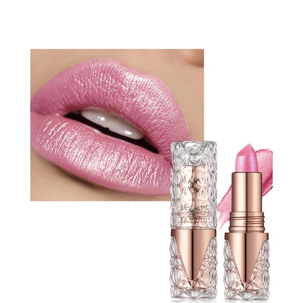 Glitter Metallic Nude Pink Lipstick Shimmer Lip Gloss Long Lasting