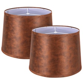 ALUCSET 2pcs Drum Lampshades Large Brown Lamp Shades, 13" Top X 15" Bottom X 11" High Replacement for Table Lamp Shades and Floor Lampshade, Spider Fitter Easy Assembly Required