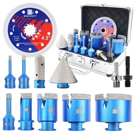 Diamond Core Drill Bit Set - BRSCHNITT Tile Hole Saw Kit 1/4" 5/16" 3/8" 4/5" 1-3/8"2" 2-1/2" & 4/5" Finger Bit & 2" Chamfer Bit for Porcelain Tile Ceramic Marble Granite & Diamond Blade