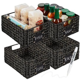 Best Choice Products Set of 4 12in Woven Water Hyacinth Pantry Baskets w/ Chalkboard Label, Chalk Marker - Color: Black