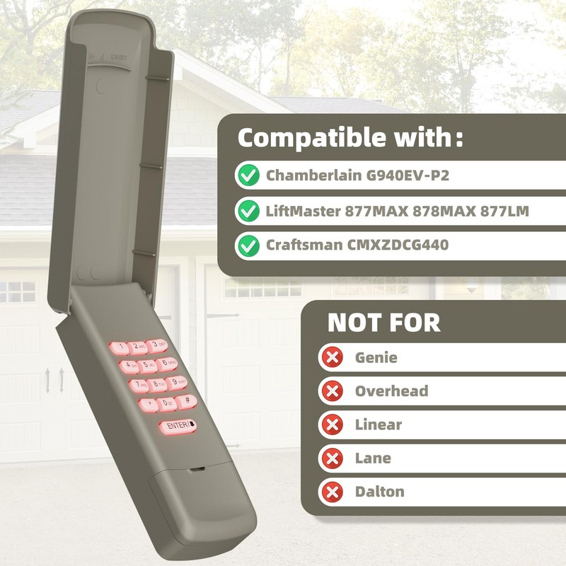 Universal Garage Door Opener Keypad, Compatible with LiftMaster Chamberlain Craftsman