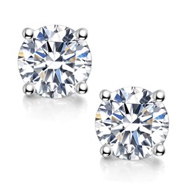 Moissanite Stud Earrings, 2ct 6.5mm DF Color Brilliant Round Cut Lab Created Moissanite Earrings 18K White Gold Plated Silver Friction Back for Women Men