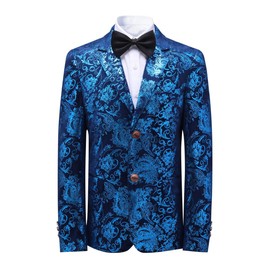 Traje formal de Tuexdo de jacquard, dorado, ajustado, 2 piezas, traje de chamarra, pantalones para boda, fiesta de graduación, Azul, 7 Años