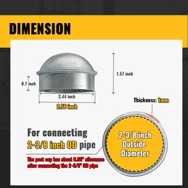 VIVIDA 2-3/8" Fence Post Cap 4 PCS, Chain Link Post Caps, Galvanized Steel, for 2-3/8" OD Pipe, Chain Link Fence Parts