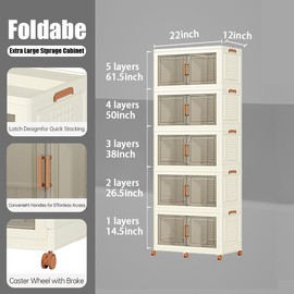 ONAIL  Super large Foldable Storage Box with Lid, Stackable Household Storage Holders with Wheels:_XL_2 layers
