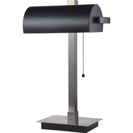 SH Lighting 31187SN-BK Banker Style Lamp with Pull Switch, Silver/Black