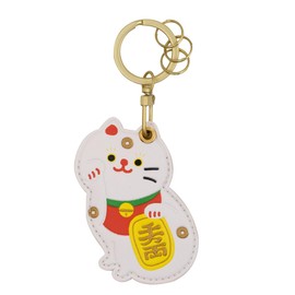 U-PICK Cat Key Holder, Coin Type, Edy (QUICPAY Coin), PU Leather Key Chain, 500 Yen Coin Storage Cover, Airtag Protective Case, Cute Animal Key Chain Strap, Maneki Cat