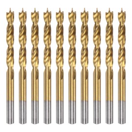 sourcing map 10pcs Brad Point Drill Bit 6mm(15/64") Dia Straight Round Shank Drill Metric Brad Point Spiral Twist Drill Bits for Carpenter Woodworking Plastic Rubber, Golden