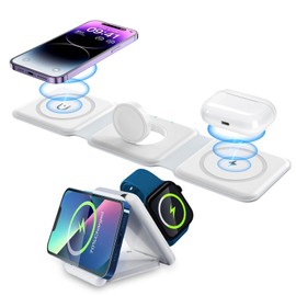 2024 Newest Wireless Charger, 15W, 3 in 1 Rapid Charging Stand, Magnet, MagSafe Charging Pad, Compatible with Android, Foldable, Compact, USB Type C Terminal, Simultaneous Rapid Charging, Just Place