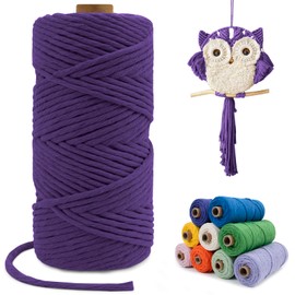 LEREATI Macrame Cord 4mm x 100m, Single Strand Thick Macrame Rope Yarn Natural Cotton Cord, Craft Macrame String for Plant Hanger, Wall Hanging, Knitting, DIY, Home Decorations (Deep Purple)