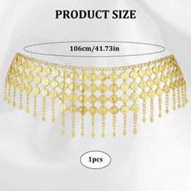 Belly Dancer Outfit, Belly Dance Hip Scarf, Gold Sequin Skirt, Gold Adjustable Bell Pendant Belt Chain, Women's Belt Chain, Music Festival Themed Party Belly Dance Clothing Accessories