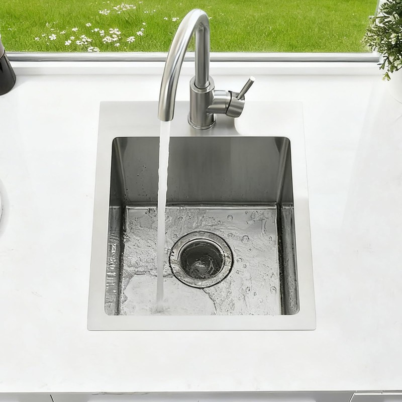 Hotis 15x15 Inch Drop In Bar Sink, Brushed Nickel Stainless