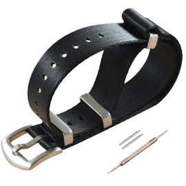 MZBUTIQ Black Watch Strap 20 mm Seat Belt Nylon Watch Bands One-piece 4 Ring Military Watch Bracelet