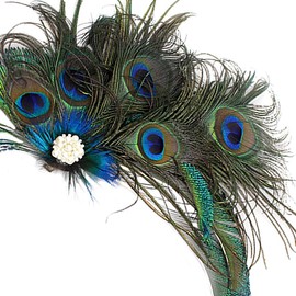 Frcolor 1920 Peacock Feather Hair Clip Gatsby Flapper Peacock Feather Headpiece
