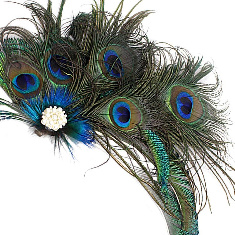 Frcolor 1920 Peacock Feather Hair Clip Gatsby Flapper Peacock Feather