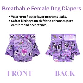 Reusable Dog Diapers Female Washable, Leak-Proof Doggie Diapers for Heat Nappies, Period, Incontinence and Puppy Training-Pack of 3 (X-Small)